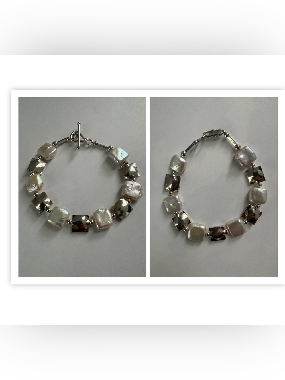 Cultured Pearl and Thai Silver Square Bracelet
